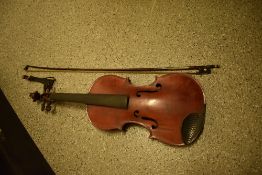 A traditional French violin having one piece 14in back, labelled Salvator Paris, with un-named