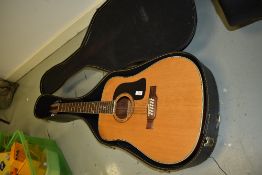 A Washburn D10S 12 acoustic guitar, in card case