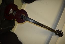 An Epiphone fretless viola bass, serial number 198090153