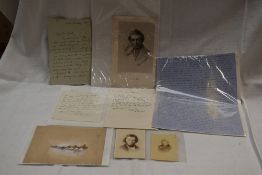 John Ruskin. A small selection of ephemera. Includes; several signed hand-written notes/letters; two
