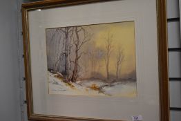 An impressionist water colour of woodland landscape by Stanley Desborough