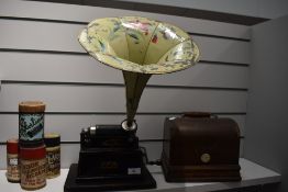 An early 20th century Edison Gem phonogram sold with cold moulded records, Trumpet having painted