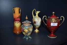 A selection of hand decorated ceramics including green stamp Royal Worcester and Royal Doulton