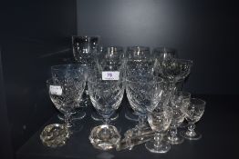 A selection of clear cut crystal glass wares including Stuart