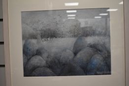 An abstract mixed media of a winter landscape