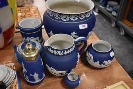 A selection of Adams ceramics,including planter,in a jasperware style.