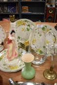 A selection of ceramics and glass ware also art deco figure lamp base AF