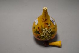 An unusual Lambeth Doulton Faience vase, having ochre ground and apple blossom spray to front,AF.
