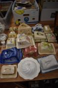 An assortment of vintage and antique cheese/butter dishes, Coalport,Royal Doulton and others.