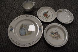 A selection of childrens ceramics by Wedgwood with Peter Rabbit designs