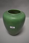 A Pilkingtons royal Lancastrian ovoid vase,circa 1907, having mottled green glaze, impressed