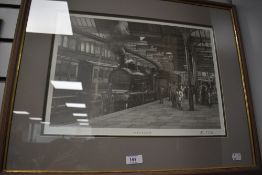 A local interest print of Carnforth railway station F.R 4-4-0 at Carnforth after John S GIbb.
