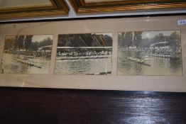 A framed set of boat racing interest photographic prints.
