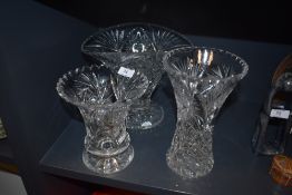 Three pieces of clear cut crystal glass wares by Bohemian glass