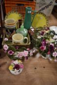A selection of ceramics and glass ware including floral baskets