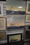 Three mid century prints of Sealink British ferries