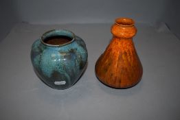 Two vase by Pilkington Royal Lancastrian pottery one umber and russet glazed with similar AF