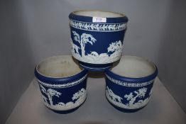 Three Jasperware style planters or pots by Adams Tunstall all impressed with letters J.C