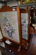 Two vintage embroidered fire screens