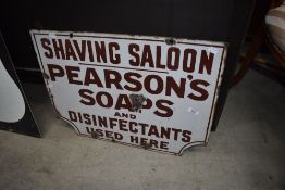 A vintage enamelled sign, Pearson's Soaps (Shaving Saloon)