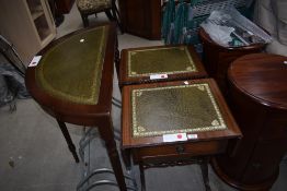 A pair of reproduction regency occasional tables and a similar demi lune hall table