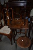 Two occasional table and a vintage school or lab type stool on triple metal legs