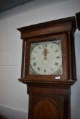 A 19th Century oak and mahogany long case clock , having 30 hour movement and painted dial, signed