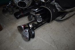 A selection of golf clubs bags and trolley (electric) etc, clubs include Slazenger, Wilson (Fat