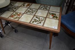A vintage tile top coffee table, approx. 95 x 50cm
