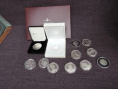 A collection of Silver Proof Coins, mainly unboxed, Gibraltar £5 2008 Battle of Hastings, Henry