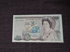 A 1984 Bank of England Twenty Pound Note, chief cashier D.H.F.Somerset, 08K 625436, uncirculated