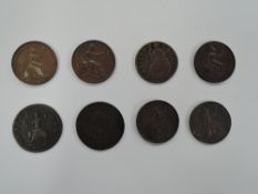 Eight GB Farthings, 1673, 1754 x2, 1806, 1825, 1838 and 1843