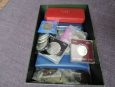 A collection of GB Modern Crowns, 2002 5 Pound, 1964 USA Half Dollar, Jersey 1966 Coin Set, GB