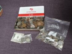 A collection of GB & World Coins, small amount of Silver seen
