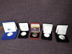A small collection of 5 Silver Coins/Medallions, various mints, Prince Philip Medallion, 2005