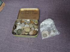 A tin of World Coins including Mexican 1885 8 Reales Silver Coin, 1867 2 Lira Silver Coin, 1856