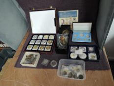 A box of GB Coins, Tokens and Medallions, 1723 Sixpence, 1821 Crown, Bolton & District Window