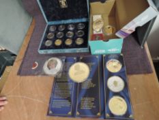 A collection of GB & World Medallions in case and loose including God Save The Queen, Princess Diana