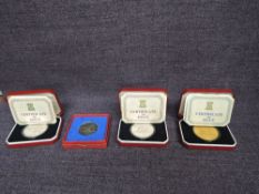 Three Isle of Man 1977 Silver Crowns in cases with certificates and a George V 1910-1935 Silver