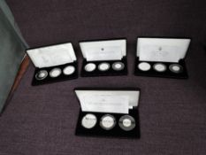 Four Silver Proof Three Coin Sets, 200th Anniversary of Queen Victoria, Prince Charles 70th