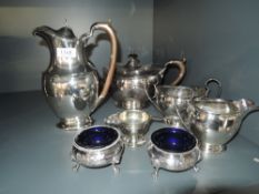 A small selection of silver plate including four piece tea set by Walker & Hall etc