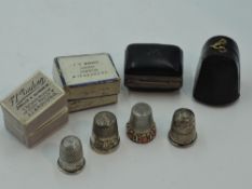 Three cased HM silver thimbles of traditional form, including Charles Horner 1909 & 1913, and a