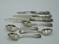 A selection of HM silver flatware including Victorian fruit knife and fork, four Georgian tea