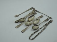 Five Georgian silver tea spoons having moulded foliate decoration to bowls and chased stems with