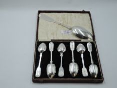 A set of six Victorian silver tea spoons of fiddle back form bearing initial D to terminals,