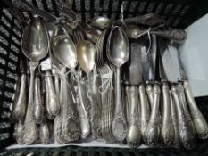 A loose canteen of Continental white metal cutlery, some stamped 800, all having moulded