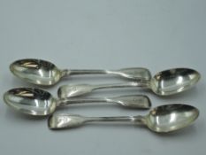 Four Victorian silver dessert spoons of fiddle & thread form, London 1869, Chawner & Co, approx