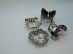 Four HM silver napkin rings including Liverpool Motor Club interest, two small HM silver trinket