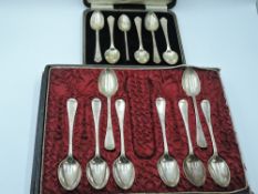 Two cased part sets of HM silver teaspoons (8 & 5 & 1), approx 264g