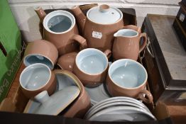 A part tea service by Langley in a blue and brown glaze